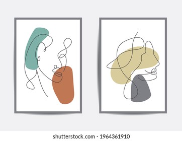 conjunto de artes murales surrealistas abstractas de una sola línea.