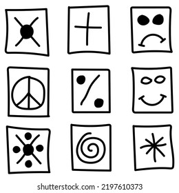 Eine Reihe abstrakter Skizzen-Dodle handgezeichnet verschiedene Symbole und Zeichen.