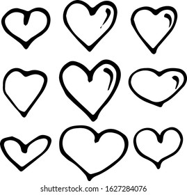 Set of abstract sketch hand drawn hearts