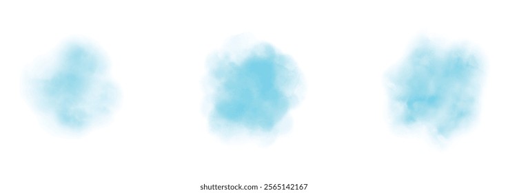 Set of abstract Sky Blue watercolor water splash on a white background. Vector watercolor texture in Sky Blue color. Ink paint brush stain. Sky Blue splatters spot. Watercolor pastel splash