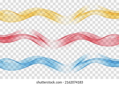 Set of abstract smoke wave colors, transparent wavy wave design.