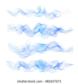 Set of abstract smoky blue waves backgrounds. Vector elements design for your banners, flyers, brochures, cards, emblems, labels etc, EPS10