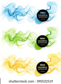 Conjunto de vector de onda de color liso abstracto. Ilustración de movimiento azul, verde y naranja para el sitio web de diseño, folleto, banner