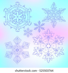 Set abstract snowflake. Geometric circle element made in colorful background. Ideal decor for print, posters, t-shirt, wedding invitation, greetings card, scrap-booking. 