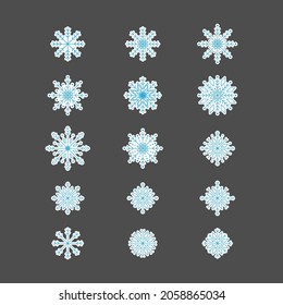 Conjunto de copos de nieve abstractos. Ilustración vectorial de elementos de diseño para papel pintado, superficie, diseño web, textil, decoración, impresión, pegatina.
