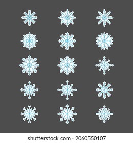 Conjunto de copos de nieve abstractos. Ilustración vectorial de elementos de diseño para papel pintado, superficie, diseño web, textil, decoración, impresión, pegatina.