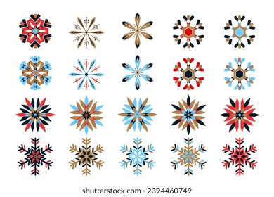 A set of abstract snowflakes.Winter collection of snowflakes.Christmas decoration. Vector illustration.