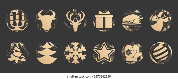 Set abstract snowy christmas tree account art background story covers icons.Circle logo new year for social media stories. Stylish design element for gift shop,bloggers and social page cover. Vector.
