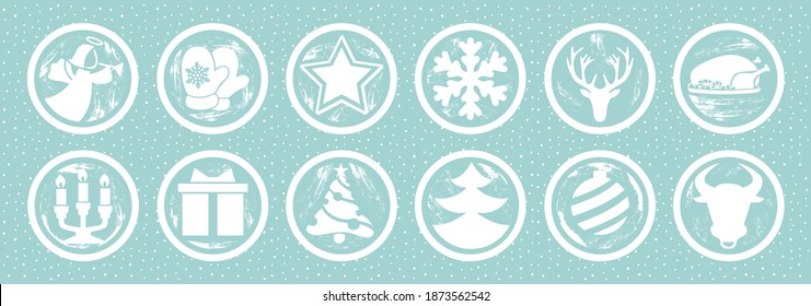 Set abstract snowy christmas tree account art background story covers icons.Circle logo new year for social media stories. Stylish design element for gift shop,bloggers and social page cover. Vector.