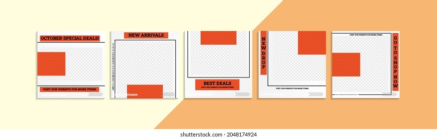 Set of abstract social media background in orange pastel color with dummy text. Editable template post for social media ad. web banner ads for promotion design with orange and black color.