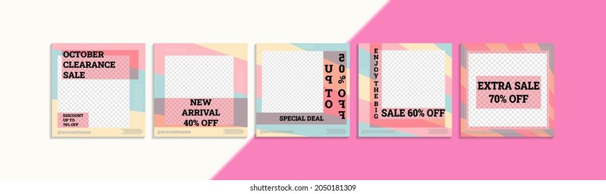 Set of abstract social media background in soft-pink color and dummy text.