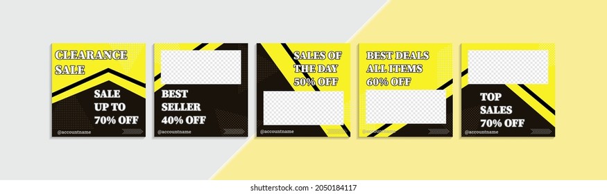 Set of abstract social media background in black and yellow colors and dummy text. Editable template post for social media ad. web banner ads for promotion design with yellow and black color.