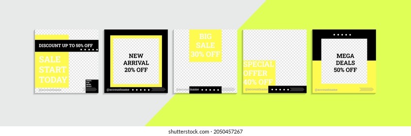 Set of abstract social media background with an attractive color pastel in black and yellow. It is suitable for social media posts and stories.
