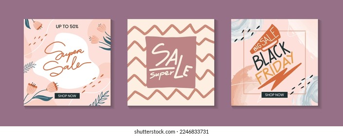 Set of Abstract Social Media Sale Template Design Vector Illustration