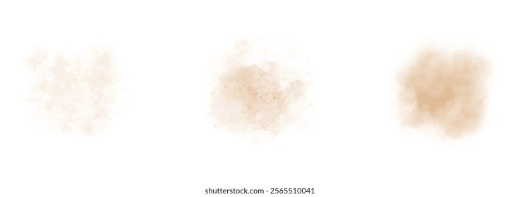 Set of abstract Soft Cream watercolor water splash on a white background. Vector watercolor texture in Soft Cream color. Ink paint brush stain. Soft Cream splatters spot. Watercolor pastel splash