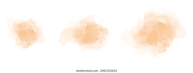 Set of abstract soft orange watercolor water splash on a white background. Vector watercolour texture in salad color. Ink paint brush stain. Orange splatters spot. Watercolor pastel splash