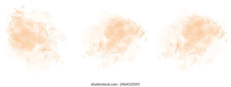 Set of abstract soft orange watercolor water splash on a white background. Vector watercolour texture in salad color. Ink paint brush stain. Orange splatters spot. Watercolor pastel splash