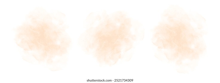 Set of abstract soft orange watercolor water splash on a white background. Vector watercolour texture in salad color. Ink paint brush stain. Soft orange splatters spot. Watercolor pastel splash