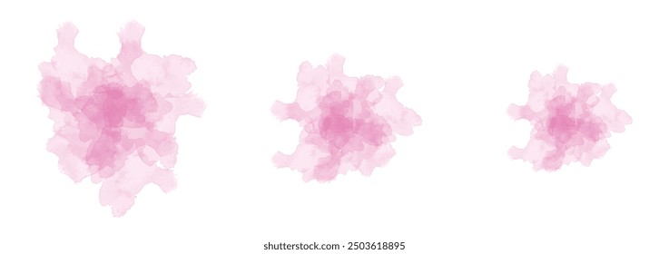 Set of abstract soft pink watercolor water splash on a white background. Vector watercolour texture in salad color. Ink paint brush stain. Soft pink splatters spot. Watercolor pastel splash