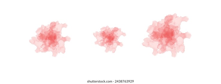 Set of abstract soft red watercolor water splash on a white background. Vector watercolour texture in salad color. Ink paint brush stain. Soft red splatters spot. Watercolor pastel splash