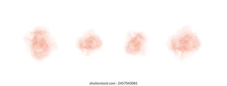 Set of abstract soft red watercolor water splash on a white background. Vector watercolour texture in salad color. Ink paint brush stain. Soft red splatters spot. Watercolor pastel splash