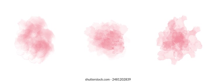 Set of abstract soft red watercolor water splash on a white background. Vector watercolour texture in salad color. Ink paint brush stain. Soft red splatters spot. Watercolor pastel splash