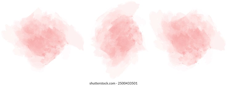 Set of abstract soft red watercolor water splash on a white background. Vector watercolour texture in salad color. Ink paint brush stain. Soft red splatters spot. Watercolor pastel splash