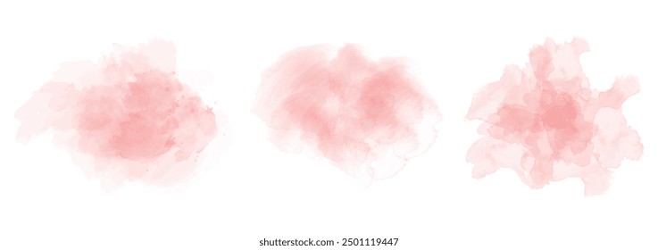 Set of abstract soft red watercolor water splash on a white background. Vector watercolour texture in salad color. Ink paint brush stain. Soft red splatters spot. Watercolor pastel splash