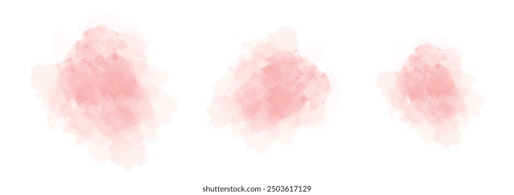 Set of abstract soft red watercolor water splash on a white background. Vector watercolour texture in salad color. Ink paint brush stain. Soft red splatters spot. Watercolor pastel splash