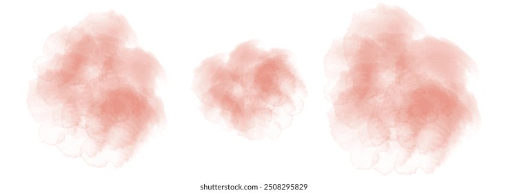 Set of abstract soft red watercolor water splash on a white background. Vector watercolour texture in salad color. Ink paint brush stain. Soft red splatters spot. Watercolor pastel splash