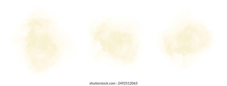 Set of abstract soft yellow watercolor water splash on a white background. Vector watercolour texture in salad color. Ink paint brush stain. Soft yellow splatters spot. Watercolor pastel splash