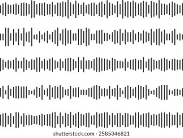 Set of abstract sound waveforms. A collection of minimalistic black sound wave. Audio signals, music, voice recording. Ideal for use in posters, podcast covers, sound recording, voice technologies
