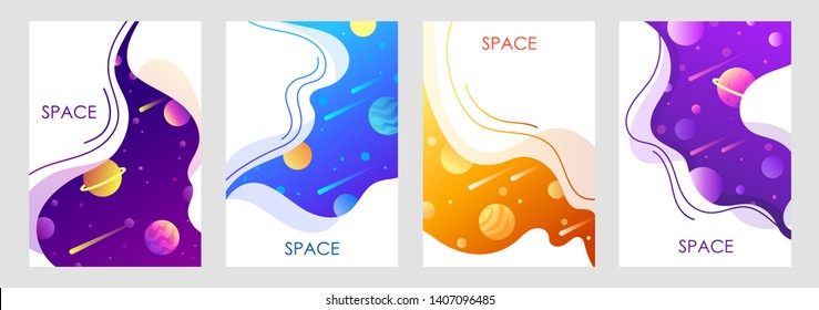 Set of abstract space backgrounds templates for banner, cover, poster, frame, presentation, brochure. Gradient, liquid design. Vector cartoon illustration. Space. EPS 10. The planet and the planet.