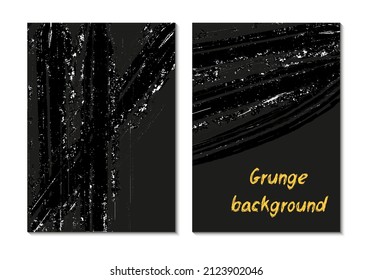 Set of abstract sparcle grunge card templates. Modern style flyer, brochure, invitation, banner design. Black ink brush stroke. Vector textured illustration