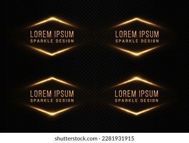 Set of abstract sparkle banners with light effect. Luxury frames design for discount, sales and greeting card. Geometric elements with shiny particles.