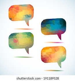 Set of abstract speech balloons or talk bubbles of crystal glass pattern or banners . Abstract futuristic design bubbles collection, vector. 