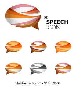 Set of abstract speech bubble and cloud icons, business logotype concepts, clean modern geometric design. Created with transparent abstract wave lines