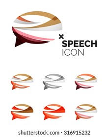 Set of abstract speech bubble and cloud icons, business logotype concepts, clean modern geometric design. Created with transparent abstract wave lines