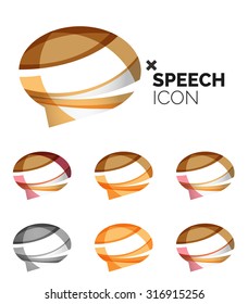 Set of abstract speech bubble and cloud icons, business logotype concepts, clean modern geometric design. Created with transparent abstract wave lines Set of abstract speech bubble and cloud icons, business logotype concepts, clean modern geometric design. Created with transparent abstract wave lines