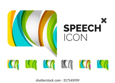 Set of abstract speech bubble and cloud icons, business logotype concepts, clean modern geometric design. Created with transparent abstract wave lines