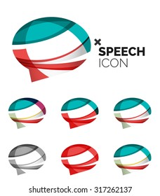 Set of abstract speech bubble and cloud icons, business logotype concepts, clean modern geometric design. Created with transparent abstract wave lines