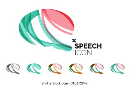 Set of abstract speech bubble and cloud icons, business logotype concepts, clean modern geometric design. Created with transparent abstract wave lines