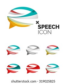 Set of abstract speech bubble and cloud icons, business logotype concepts, clean modern geometric design. Created with transparent abstract wave lines