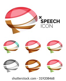 Set of abstract speech bubble and cloud icons, business logotype concepts, clean modern geometric design. Created with transparent abstract wave lines