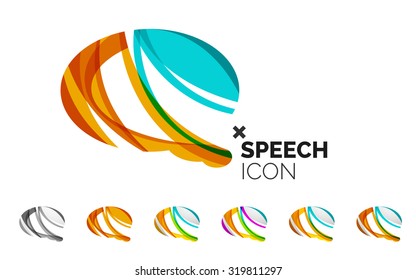 Set of abstract speech bubble and cloud icons, business logotype concepts, clean modern geometric design. Created with transparent abstract wave lines