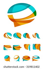 Set of abstract speech bubble and cloud icons, business logotype concepts, clean modern geometric design. Created with transparent abstract wave lines