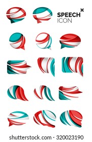 Set of abstract speech bubble and cloud icons, business logotype concepts, clean modern geometric design. Created with transparent abstract wave lines