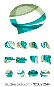 Set of abstract speech bubble and cloud icons, business logotype concepts, clean modern geometric design. Created with transparent abstract wave lines