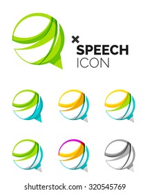 Set of abstract speech bubble and cloud icons, business logotype concepts, clean modern geometric design. Created with transparent abstract wave lines