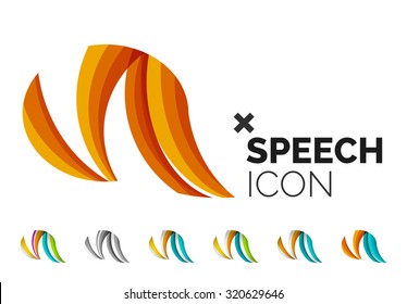Set of abstract speech bubble and cloud icons, business logotype concepts, clean modern geometric design. Created with transparent abstract wave lines